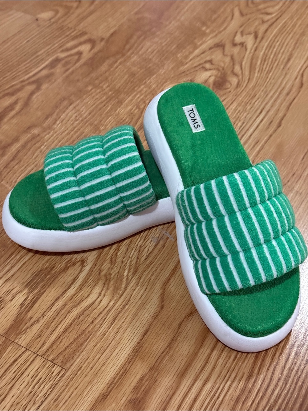 Toms Green and White Striped Padded Slide Sandals